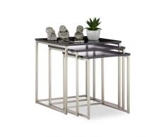 Relaxdays, schwarz/Silber Beistelltisch quadratisch 3er Set, Mattes Stahlgestell, Satztische, MDF, HxBxT: 42x40x40 cm