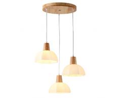Pendelleuchte Esszimmerlampe 3-Flammig Holz Glas-schirm Pendellampe Esstisch Schlafzimmer E27*3 Rund Kuppel Design Pendel Lampe Höhenverstellbar Retro Industrie Loft Deckenlampe
