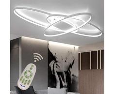 Wohnzimmerlampe LED Modern Deckenleuchte Esszimmerlampe, Dimmbar mit Fernbedienung, Oval Ring Design Metall Acryl-schirm Kronleuchter für Küche Schlafzimmer Bad Decke Leuchten L95*W65cm (Weiß)