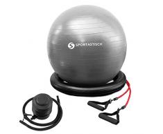 Sportastisch VERGLEICHSSIEGER¹ Gymnastikball „Workout Ball“ mit Ring, Widerstandsbändern und Pumpe | 55 - 60cm Sitzball in silber | Ideal zum Sport, fürs Büro oder Kinder | BONUS E-Book | Bis zu 3 Jahre Garantie²