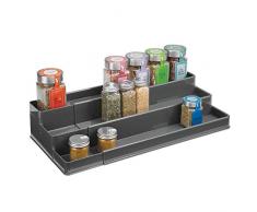 mDesign Gewürzregal für Küchenschrank oder Arbeitsfläche – ausziehbarer Gewürzständer für Ordnung in der Küche – Gewürzregal aus Kunststoff mit drei Ebenen – schiefergrau