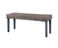 Festnight Sitzbank Sitzbänke für Esszimmertisch Esszimmerbank Essbank Küchenbänke Esstischbänke110 cm Grau Natur Kubu-Rattan und Massivholz Mango