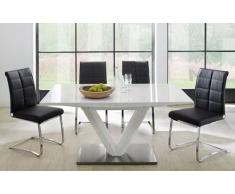 lifestyle4living Esstisch ausziehbar weiß Hochglanz, 90 cm breit | Esszimmertisch | Säulentisch | Ausziehtisch | Küchentisch