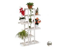 Relaxdays Blumenregal Holz, Blumentreppe 5-stufig, Pflanzenregal Innen, Pflanzentreppe Shabby, HxBxT: 125x81x25 cm, Weiß