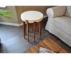 B-Ware/Dreisatztisch Beistelltisch Tisch Carl Svensson LA-1cr Creme/Walnuss Nussbaum