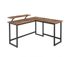 VASAGLE Schreibtisch, L-förmiger Computertisch mit beweglichem Monitoraufsatz, Eckschreibtisch, Büro, Arbeitszimmer, Gaming, platzsparend, einfache Montage, Metall, vintagebraun-schwarz LWD56X