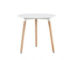 EGGREE Runder Esstisch Weiß Skandinavisch Esszimmertisch MDF Küchentisch Modern mit 3 Buchenbeine 80 x 70 cm