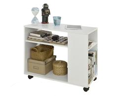 SoBuy FBT34-W Beistelltisch Zeitungsständer Couchtisch Nachttisch Tisch mit Rollen weiß
