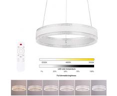 LED Pendelleuchte Dimmbar Hängelampe, Modern Design Pendellampe Weiss Höehenverstellbar, Esszimmerlampe, Esstischlampe 36W mit Fernbedienung für Esszimmer Schlafzimmer Wohnzimmer [Energieklasse A+]
