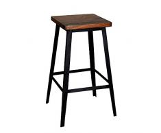 Pharao24 Holz Barhocker aus Sheesham Massivholz und Eisen 70 cm hoch