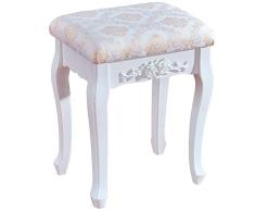 Schminkhocker, Sitzhocker, Polsterhocker, Landhaus Hocker, MDF Holz Hocker, für Schminktisch, Barock Design, Weiß lackiert MB6011