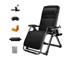 YZjk Schaukelstuhl Gepolsterte Sonnenliege Lehnstühle mit Abnehmbarer Kopfstütze und atmungsaktivem Kissen Multiposition Adjustable, Zero Gravity Gartenliegestuhl Outdoor (Farbe: Schwarz)