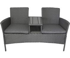 Polyrattan Gartenmöbel Sitzbank mit Polywood-Tisch grau