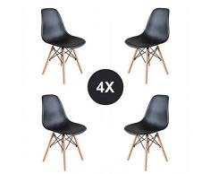 EGNM Pack 4 Esszimmerstühle Schwarz Stuhl Nordic Design Retro-Stil 82 x 47 x 53 cm(Schwarz -4)