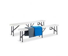 Relaxdays Bierbank 2er Set, Bierzeltgarnitur, klappbar, Kofferfunktion, Pflegeleicht, Kunststoff, HBT: 42x180x25cm, weiß