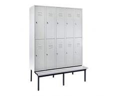 Wolf Halbhohe Garderobenschränke mit Sitzbankuntergestell - 300 mm, 10 Abteile - Vollwand, lichtgrau - Garderobe Garderoben Garderobenbank Garderobenbänke Garderobenschrank Garderobenschränke Schrank Schränke Sitzbank Stahlschrank