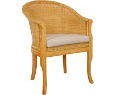 korb.outlet Rattan-Sessel mit Holzbeinen, Sessel aus echtem Rattan - Rattanstuhl Club (Honig, mit Polster)