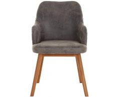 korb.outlet Polstersessel Stone Loomsessel Esszimmerstuhl mit Armlehnen Gepolsterter Sessel Holzbeine aus Loom (Grau)