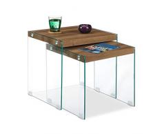 Relaxdays Satztische im 2er Set, flache Ablage im Wohnzimmer, aus Glas & MDF, eckige Beistelltische, 40 & 45 cm, braun