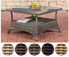 CLP Design Outdoor Lounge-Tisch Pandora, Höhe 60 cm, Glas Tischplatte, 5 mm Rattan Geflecht, ALU Gestell, mit Stauraum, Ablage unter der Tischplatte Grau Meliert, 100 x 100 cm