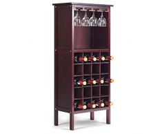 COSTWAY Weinschrank für 20 Flaschen, Weinregal Holz, Flaschenregal mit Glasaufhänger, Weinständer, Gläserregal für Küche, Bar, Flaschenständer 42x24,5x96cm(Weinrot)