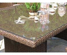 Rattan Tisch Ibiza 90x90cm mit Glasplatte Polyrattan Gartentisch