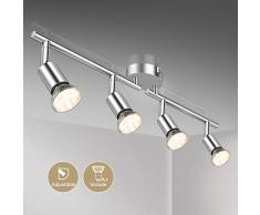 Defurhome LED Deckenleuchte Drehbar, 4 Flammig LED Strahler Deckenlampe Spot,Modern Deckenstrahler (Weißes Chrom) für Küche, Wohnzimmer, Schlafzimmer, inkl. 4 x 3.5 W GU10 LED Lampen (380LM, warmweiß)