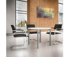 NOVA runder Besprechungstisch Ø 100 cm Weiß Silbernes Gestell Tisch Esstisch Küchentisch