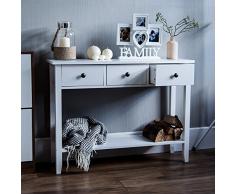 Vida Designs Windsor Ablagetisch mit DREI Schubläden, Weiß, Hölzern, Flur, Korridor, Wohnzimmer, Schlafzimmer, Bettzimmer, Schminken, Schminktisch, Schreibtisch, Möbelstück, Möbel