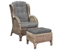 Mojawo Relaxsessel Korbsessel Ohrensessel mit Fußhocker aus Rattan, inkl. Polster in dunkelgrau Gartensessel Rattansessel mit Hocker