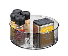 mDesign Lazy Susan Küchenregal – praktisches Gewürzregal für Küchenschrank – drehbarer Gewürzhalter aus Kunststoff mit besonders hohem Rand – rauchfarben