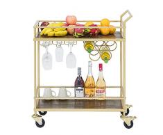 Chenglei- Weinregal, golden schmiedeeisernen Holzplatte multifunktionalen Speisewagen Haushalt Mobile Lagerwagen mit Weinregal, 75x37x82CM Mehrzweckwagen (Color : Golden)