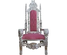 Casa Padrino Barock Thron Sessel Rosa/Silber mit Bling Bling Glitzersteinen Königssessel- Hochzeitssessel - Riesensessel
