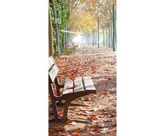 Wallario Design Wanduhr Einsame Parkbank an einer Allee - Herbststimmung aus Acrylglas, Größe 30 x 60 cm