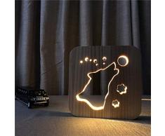 WEHOLY Nachtlicht Home Study Hölzerne Hundepfote Tier Nachtlicht, 3D-Lampe USB-betriebene Schreibtischleuchten, dekoriertes Raumgeschäft Büro, für Baby Holzlampe 3