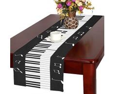 interestprint Piano Tastatur mit Musik Note lang Tischläufer 40,6 x 182,9 cm, schwarz und weiß Rechteck Tischläufer Baumwolle Leinen Stoff Tisch-Sets für Büro Küche Esszimmer Hochzeit Party Home Decor