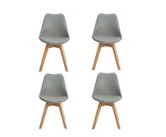 H.J WeDoo 4 x Wohnzimmerstuhl Esszimmerstuhl Bürostuhl mit Massivholz Buche Bein,Retro Design Gepolsterter Stuhl Küchenstuhl Holz, Grau