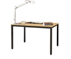 Need Schreibtisch großer Computertisch 138x55cm PC Tisch für Bürotisch Arbeitstisch Esstisch Holz, Teak & Schwarz AC3BB-140-N