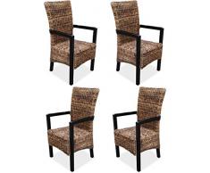 KMH®, 4er Set Rattanstuhl Banana aus dickem Bananengeflecht mit Armlehnen (#205027)