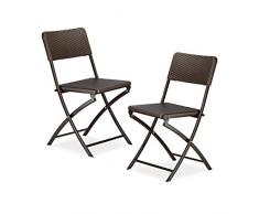 Relaxdays Klappstuhl BASTIAN 2er Set, Gartenstuhl klappbar, HBT 82 x 44 x 50 cm, Balkonstuhl im Set als Sitzgruppe, Rattan-Optik, braun