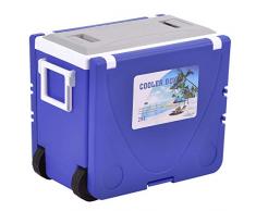 PURLOVE Kühlbox mit Rollen,Mini-Kühlschrank,Outdoor Multifunktional Klapptisch Kühler wärmer, Tisch, 2 Stühle,28L,8 Stunden (Blau)
