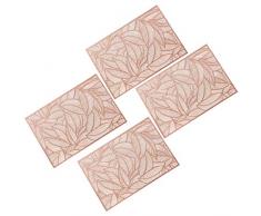 GLOBALDREAM Ausgehöhlte Rechteck Tischsets, 4 Stück Metallische Tischsets Laminierter Vinylblatt-Esstisch Dekorativer Rutschfester Tisch Tischset PVC Kunststoffuntersetzer Isolationspads(Roségold)