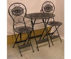 Casa Padrino Jugendstil Gartenmöbel Set Old Black - 1 Tisch, 2 Stühle - Eisen
