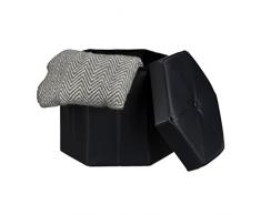 Relaxdays Faltbarer Sitzhocker sechseckig mit Stauraum und Deckel zum Abnehmen HBT: 38 x 42 x 42 cm Sitzwürfel aus Kunstleder Hocker zum Falten und Verstauen Sitzbank und Sitzgelegenheit, schwarz