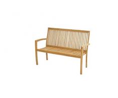 Ploß Stapelbank Memphis 130 cm - Holz-Gartenbank stapelbar in Braun - Landhausbank für 2 Personen - Teakholz-Bank mit Armlehne - Sitzbank mit FSC-Zertifikat - Balkonbank