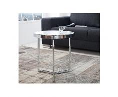 Lnxp Designer Couchtisch Glastisch Rund Runder Tisch Beistelltisch in Chrom Silber Milchglas Retro Art Deko