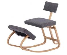 SEESEE.U Ergonomischer Balancing Kniestuhl, Schaukelstuhl aus Holz mit Rückenlehne für Home Office & Schreibtischstuhl | Großer Sitz, Grau