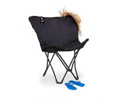Relaxdays Butterfly Chair, faltbarer Relaxsessel in Schmetterling Design, indoor, bequemer Faltstuhl mit Bezug, schwarz