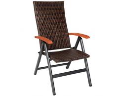 TecTake 800721 Alu Polyrattan Gartenstuhl klappbar für Garten, Balkon und Terrasse, verstellbare Rückenlehne, witterungsbeständig, Klappstuhl mit Armlehne - Diverse Farben - (Braun | Nr. 402217)