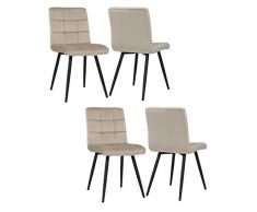 4er Set Esszimmerstuhl aus Stoff Samt Farbauswahl Stuhl Retro Design Polsterstuhl mit Rückenlehne Metallbeine Duhome 8043B, Farbe:Beige, Material:Samt